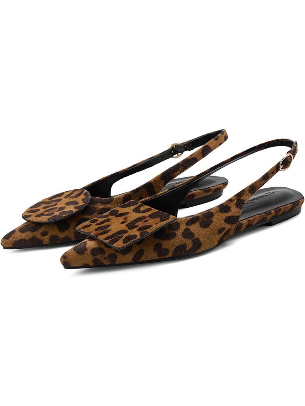 Women's Leopard Slingback Flats Pointed Toe Flats Pumps Ankle Strap Sandals